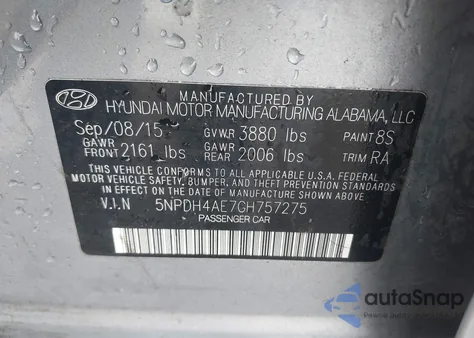 2016 Hyundai Elantra Se from USA, damaged, VIN 5NPDH4AE7GH757275